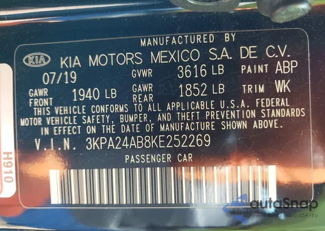 2019 Kia Rio Lx from USA, damaged, VIN 3KPA24AB8KE252269
